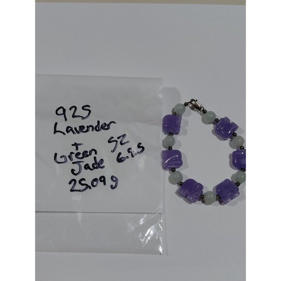 Vtg Lavender & Green Jade Elephant Beaded Bracelet With Silver Clasp Sz 6.25 - Picture 4 of 9